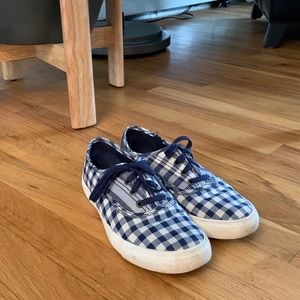 Blue and white gingham Keds